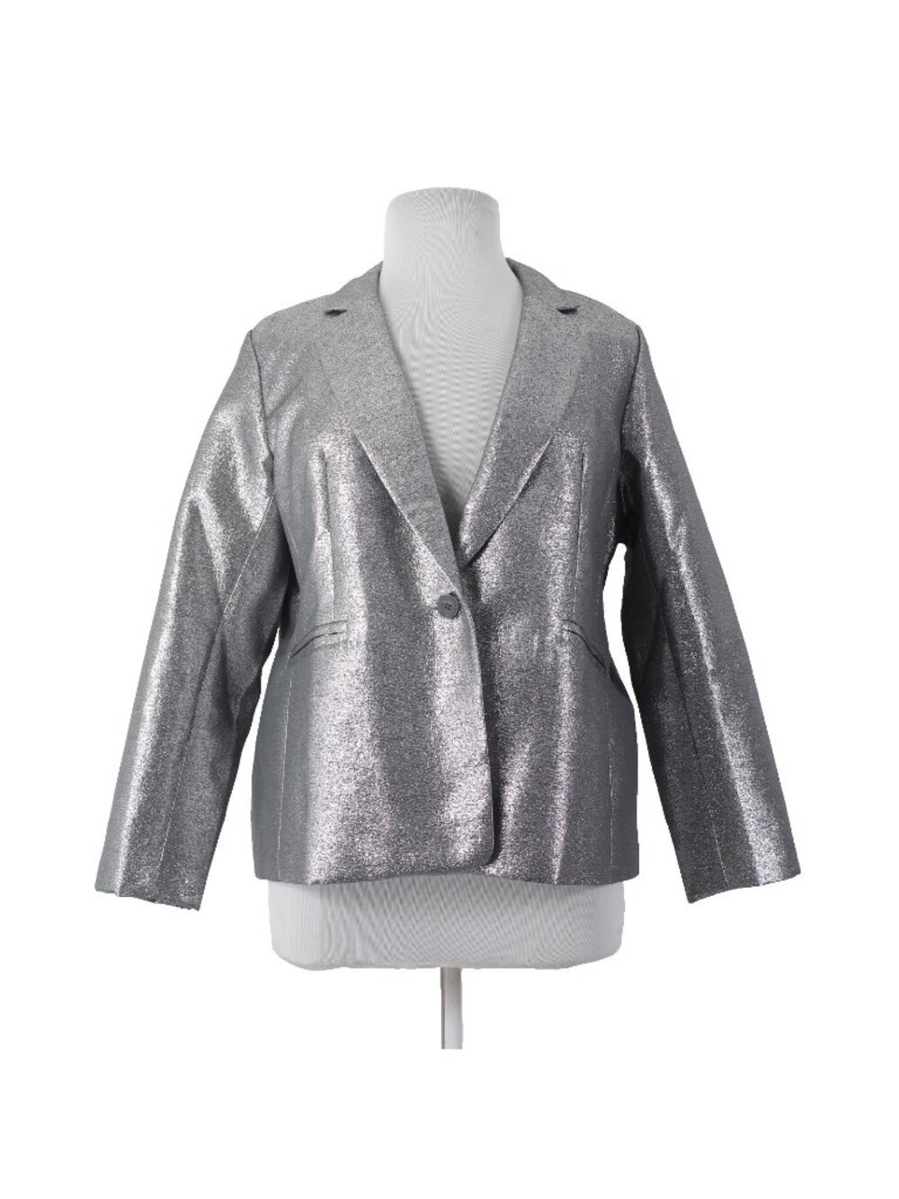 Joan Rivers Blazer Jacket Red Carpet Sz XLP Silver Metallic Pockets Cotton Poly - Picture 1 of 11